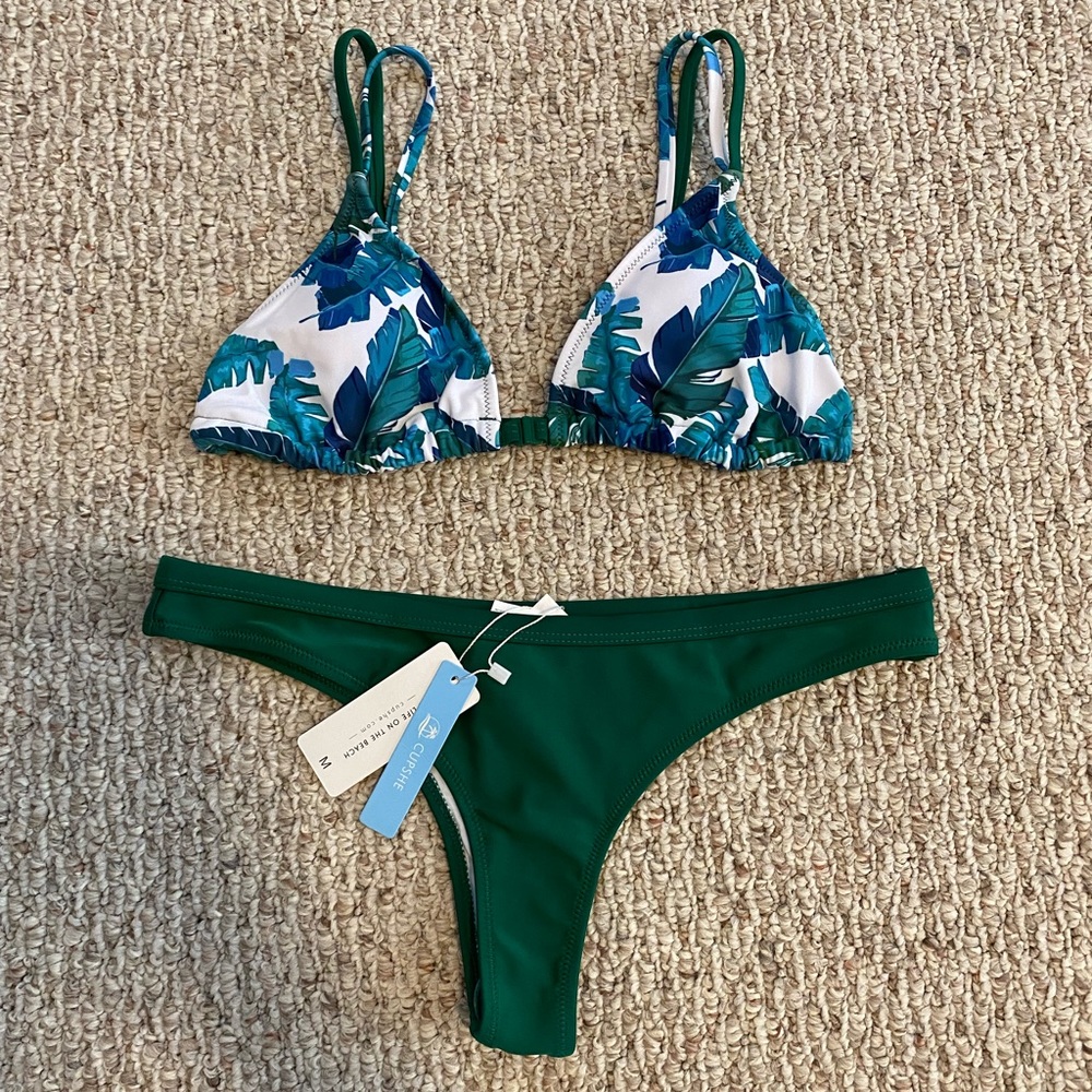 CUPSHE Green Leafy Double Straps Bikini